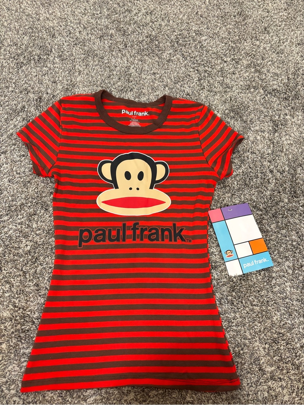 Women’s Paul Frank Red & Brown Striped Tee with Julius Graphic Sz Small